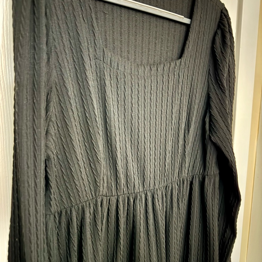 Black Textured Long Sleeve Women's Dress